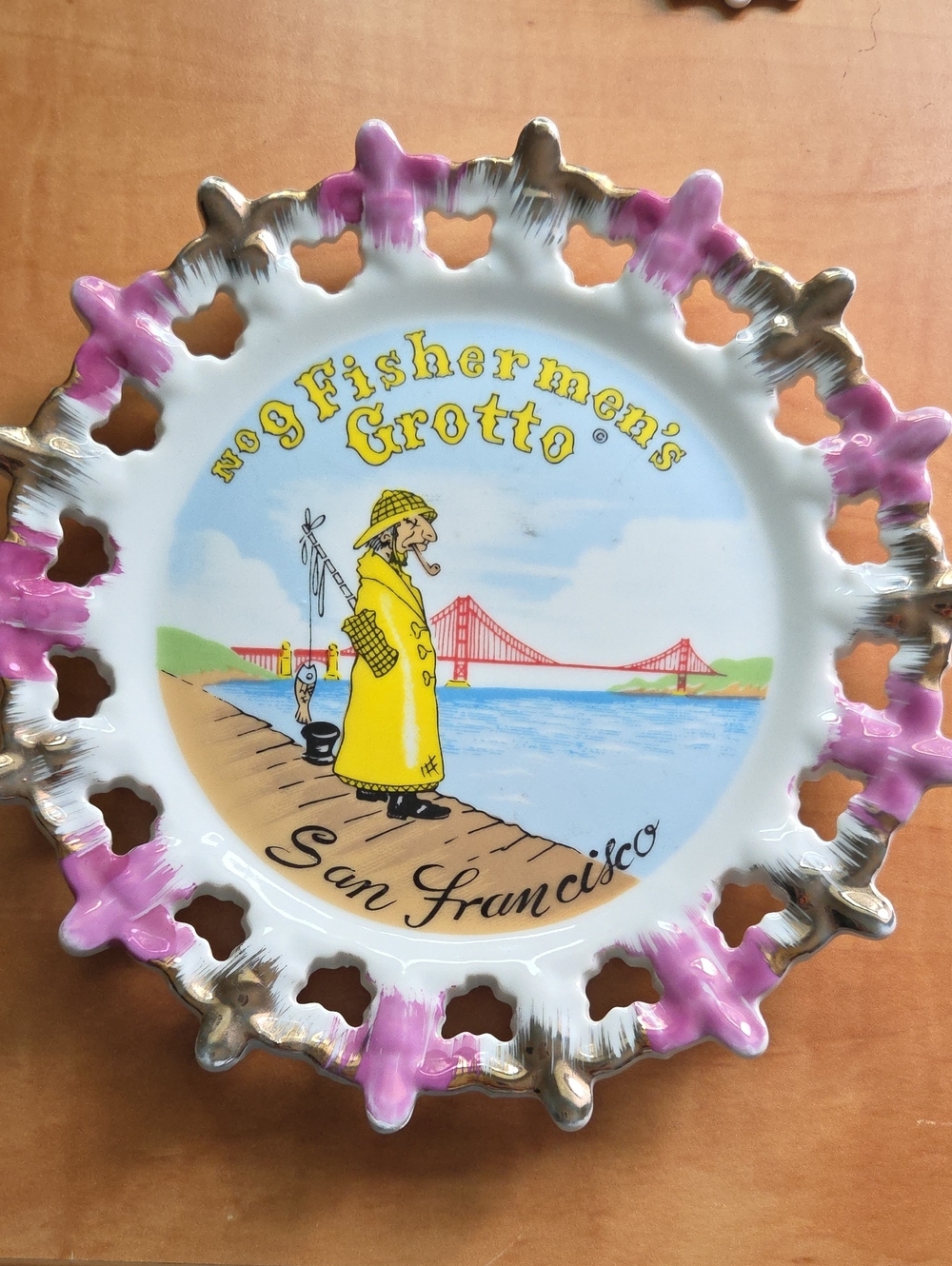 Vintage Fisherman's Grotto No 9 San Francisco Souvenir Plate Reticulated